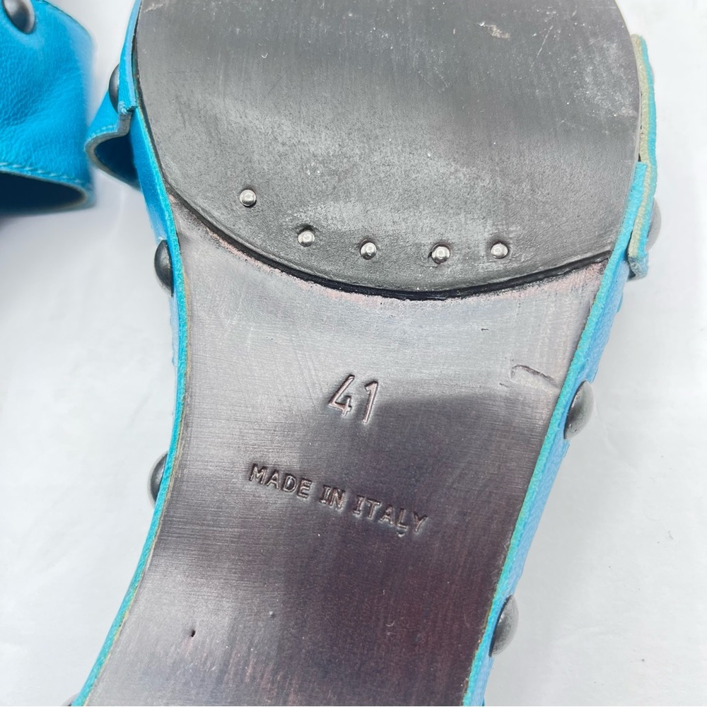 YSL Vintage Women’s 41 Yves Saint Laurent Blue/Green Leather Slide Sandals Italy - Picture 7 of 14